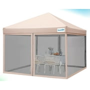 Quictent 8x8 Ez Pop up Canopy with Netting Screen House Room Tent Mesh Sides Walls with Roller Carry Bag Tan
