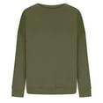 thumbnail image 4 of IROINNID Sweatshirt for Women Casual Long Sleeve Round Neck Pullover Loose Fit Solid Versatile Basic Sweatshirt Tops,Olive Green, 4 of 5