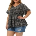 thumbnail image 4 of Agnes Orinda Women's Plus Size Mother's Day Top Boho Floral V Neck Ruffle Sleeves Tiered Babydoll Blouses 4X Black Purple, 4 of 6