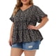 thumbnail image 4 of Blusa de mujer de talla grande Agnes Orinda, estilo bohemio, con flores, escote en V, mangas con volantes, blusas tipo babydoll en capas, 3X, negro y púrpura, 4 of 6