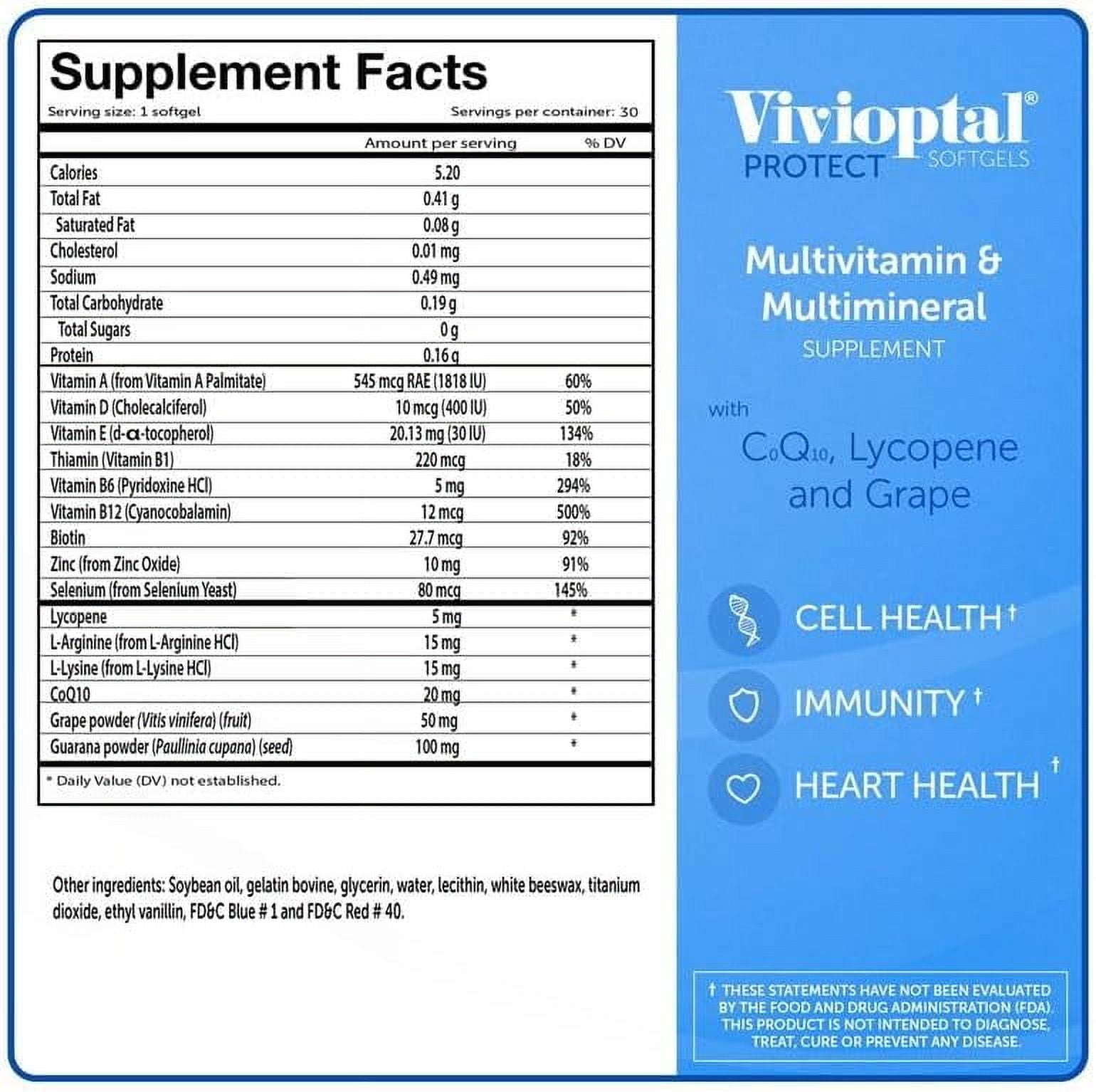 Vivioptal for Men, 30 Capsules, CoQ10, Lycopene & Resveratrol, Multivitamin & Multimineral, Gluten Free