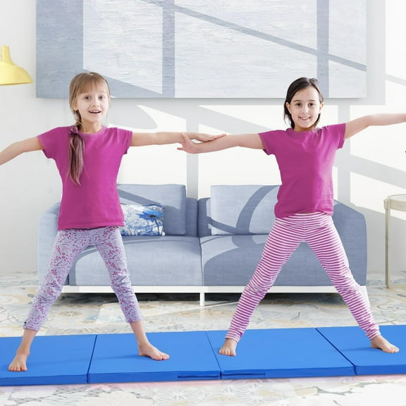 ZENOVA Gymnastics Mat 3'x6'x2" Folding Tumbling Mat Exercise Mat Fitnss Floor Mat for Home Aerobics Yoga, MMA, Stretching, Core Workouts , Blue