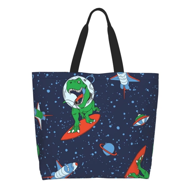 Balery Dinosaur Astronaut Space Surfing Bolsa Tote Estilo Estético con Cremalleras, Bolsa de Hombro, Bolsa de Compras Grande y Plegable
