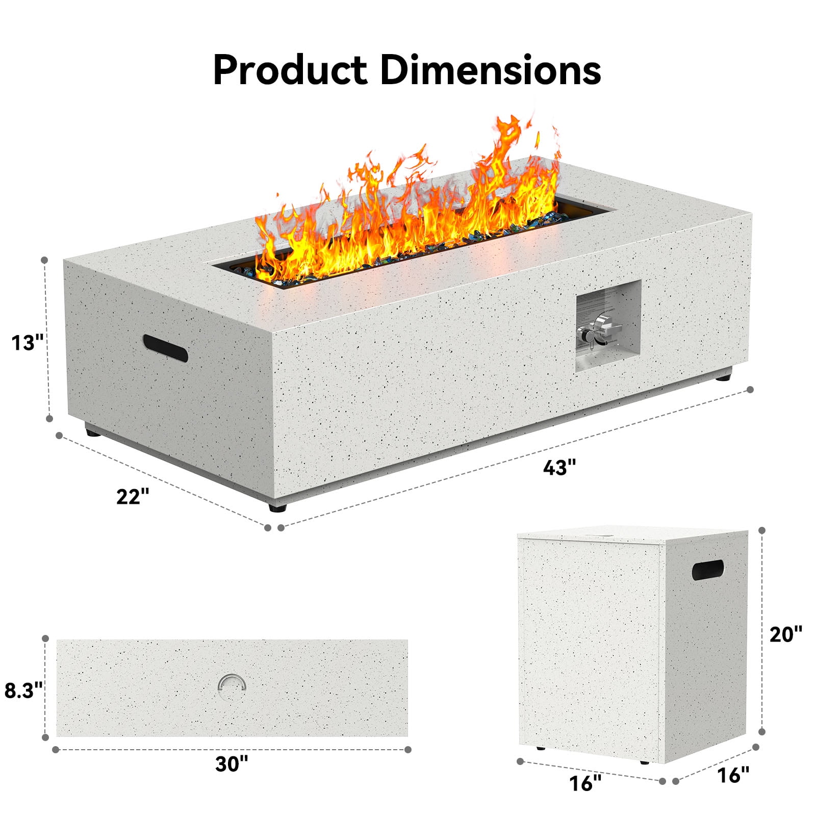 CHITOOMA 43" Propane Fire Pit with Side Table, 50,000 BTU Outdoor Gas Fire Pit with Glass Rocks, Fire Pit Table with Waterproof Cover, CSA Certification & Adjustable Legs for Patio, Backyard