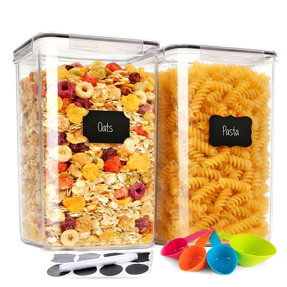 GARITIN Food Storage Containers with Lids Airtight, 2 Pack 6.5L Large Plastic Kitchen and Pantry Storage for Cereal Flour Sugar Rice, Clear