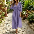 thumbnail image 2 of Lnmiateer Women Boho Maxi V Neck Dress Ruffle Lace Up Bust Puff 3/4 Sleeve Elastic Waist Side Slit Flowy Beach Long Casual Wear, 2 of 6