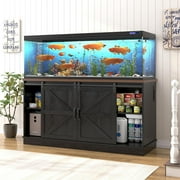 Blotout Farmhouse 75-120 Gallon Fish Tank Stand with Power Outlet, 59Aquarium Stand with Storage/Sliding Barn Door, Heavy Duty Tank Stand for 2 Fish Tank/Reptile Terrarium, 1200lbs Capacity, Black