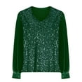 thumbnail image 4 of Samickarr Sparkly Sequin Sweatshirts for Women Long Ruffle Sleeve V Neck Tunic Pullovers Fall Fashion Loose Solid Color Casual Tops, 4 of 6