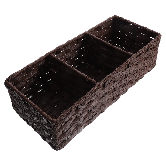 COMPUKAS 1Set Woven Storage Basket for Kitchen Storage Organization Classification 35.5X15X10CM Coffee Braided Design