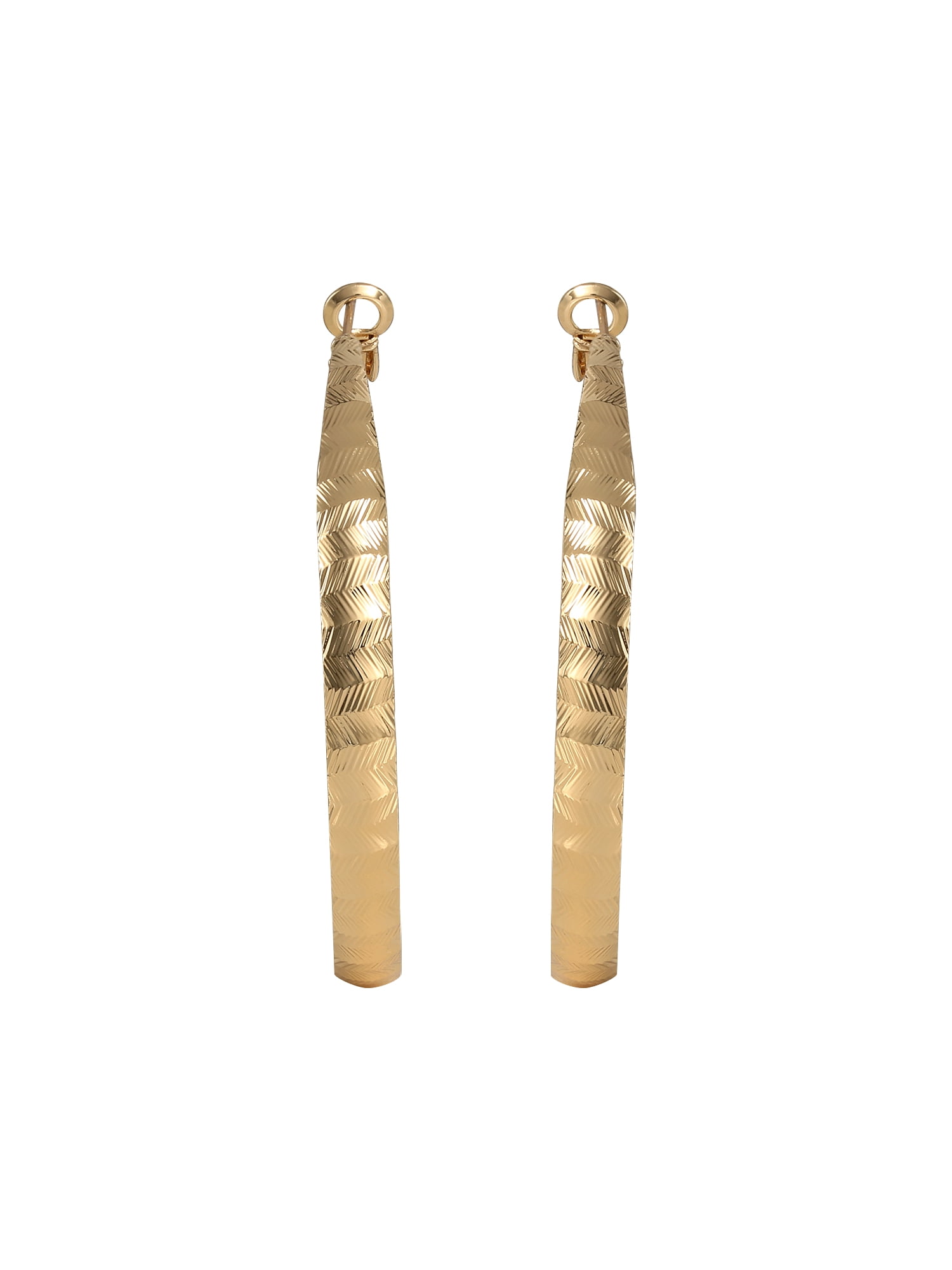 Believe By Brilliance Women's Brass Yellow Gold Plated Textured Hoop Earring