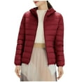 thumbnail image 1 of FAIWAD Long Puffer Lightweight Coat for Womens Button Round Neck Long Sleeve Down Outwearwith Pockets, 1 of 7