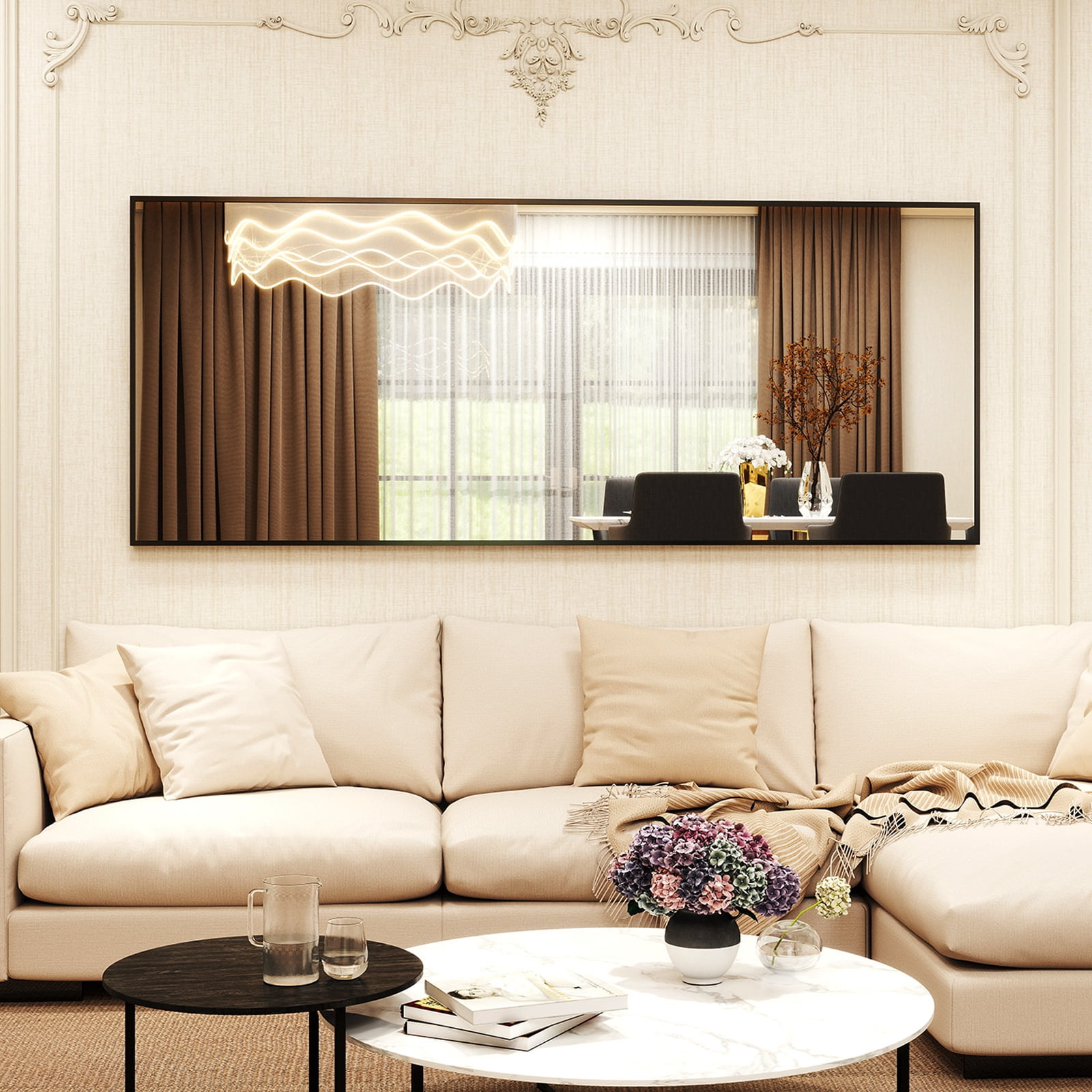 Easy4Home 56"x21" Rectangular Full Length Mirror Freestading Full Body Floor Mirror, Black
