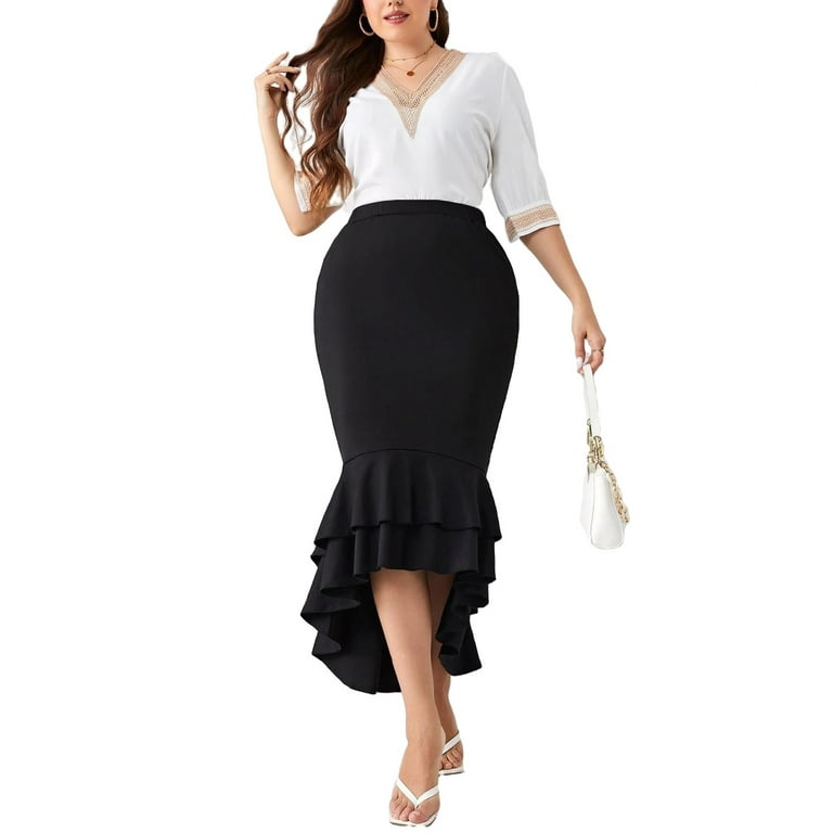 Ruffles Elegant Solid Mermaid Bodycon Dress Plus Size Ruffles Elegant Solid Mermaid Bodycon Dress Plus Size