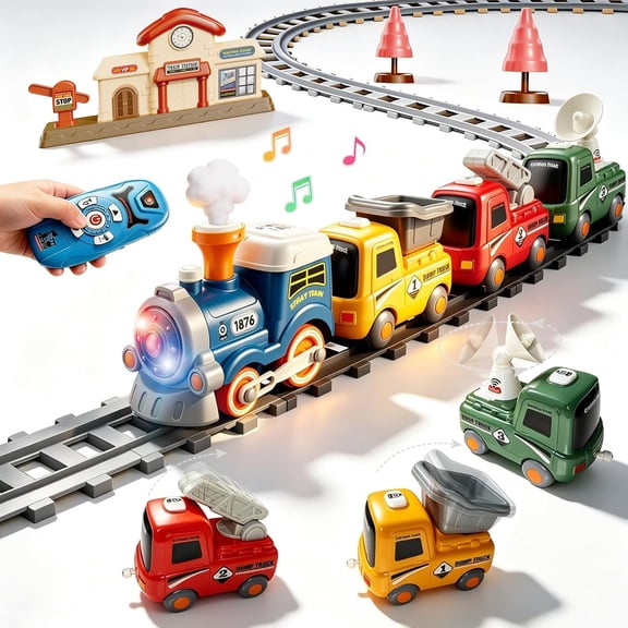 Remote Control Train Set for Kids w/Steam, Music & Lights Choo Choo Train for Toddlers, Electric Train Set with Tracks, Magnetic Connection Train Toys Christmas Birthday Gifts for Boys Girls 3 4 5 6+