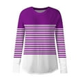thumbnail image 4 of UTSJKR Long Sleeve Striped Shirts for Women Plus Size Fall Crew Neck Thumb Hole Tunic Tops Oversized Blouse Dressy Casual Purple XXL, 4 of 5