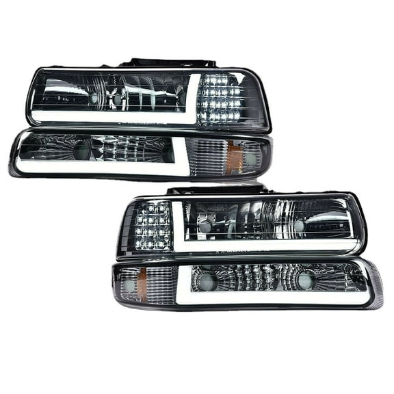 PIT66 Headlight Fit for99-02 Chevrolet Silverado 1500 2500/01-02 Silverado 1500HD 2500HD 3500/00-06 Suburban Tahoe 1500 2500 LED DRL Head Lamp
