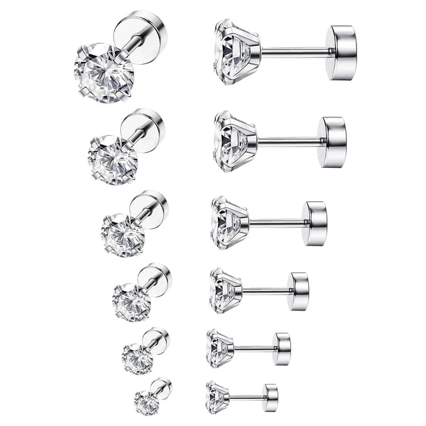 6 pares de pendientes para hombre, pendientes negros, pendientes para hombre, pendientes de aro negros, conjunto de pendientes de acero inoxidable, Piercings de joyería para hombres y mujeres Feliz Sencillez