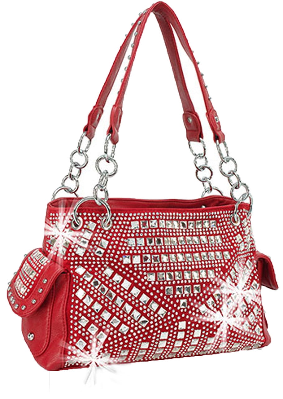 Zzfab Zzfab Gem Studded Rhinestone Western and Carry Purse Red