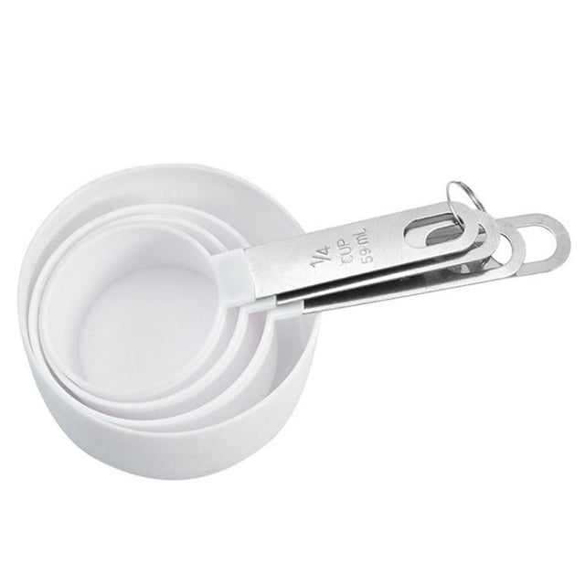 facefd 4pcs/Set Graduated Measuring Spoon Cup Stainless Steel PP Baking Measurement Tool White Measuring Cup