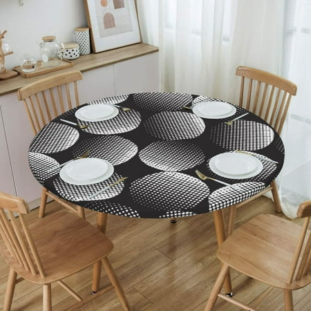 

Round Fitted Monochrome Dots Art Table Cloth Oilproof Tablecloth Table Cover Backed with Elastic Edge 40 -44