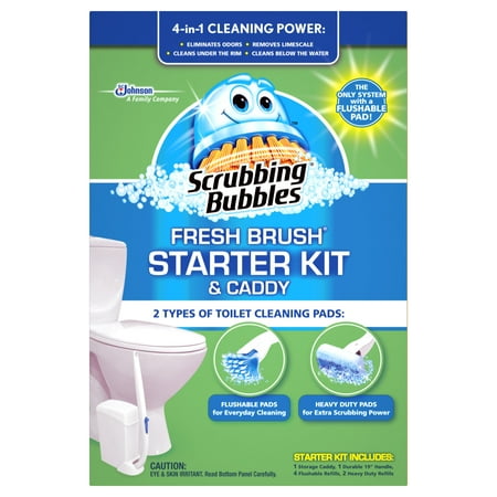 Scrubbing Bubbles Fresh Brush Starter Kit & Caddy, 4 Flushable refills + 2 Heavy Duty refills