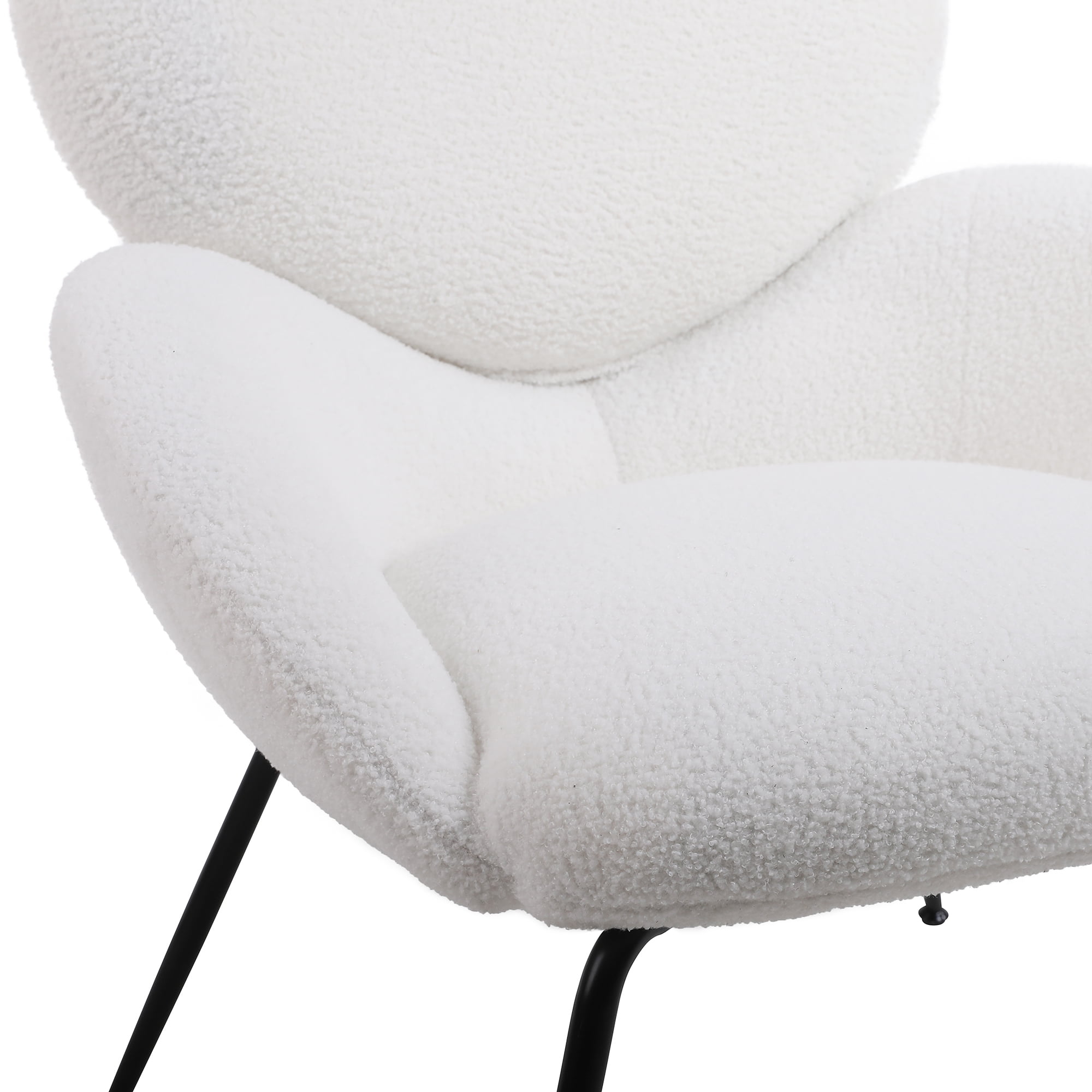 Kadyn Modern Sherpa Armchair with Black Metal Legs, Comfy and Soft Chairs for Bedroom, Ivory