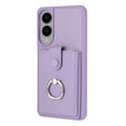 thumbnail image 4 of Compatible with Samsung Galaxy S25 Edge Wallet Phone Case,360°Rotation Finger Ring Holder Kickstand,with Card Holder,Lychee Pattern PU Leather Durable Shockproof Rugged Phone Case,Purple, 4 of 11