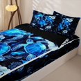 thumbnail image 3 of Homewish Neon Sea Turtle Zipper Twin Comforter Sets with Fitted Sheet and 2 Pillowcases, Black Blue Flower Zipper Bedding Set, Black Reversible, 4-Piece, 3 of 6