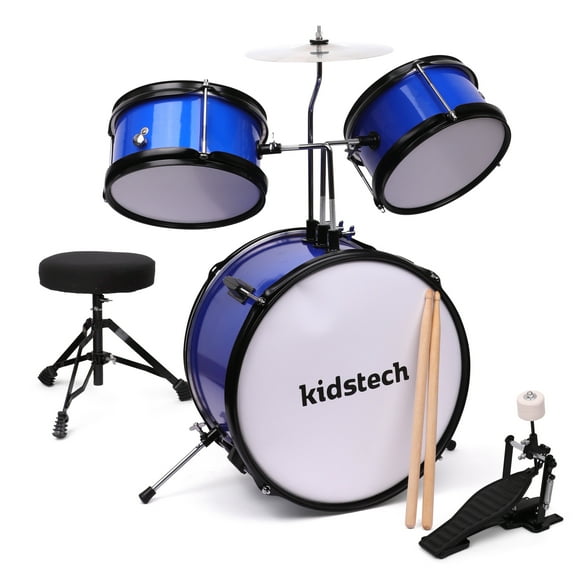 Kidstech Drum Set, First Junior and Adult Drum set with Microphone, Drumstick Pieces and seat, Musical Kid Friendly Band Toy for Boys, Girls and Adults Ages 3 .
