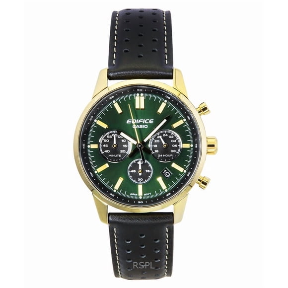 Casio Edifice Chronographe Analogique Bracelet en Cuir Cadran Vert Quartz EFR-575CL-3A 100 m Montre pour Homme