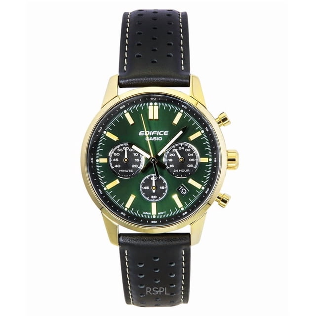 Casio Edifice Analog Chronograph Leather Strap Green Dial Quartz EFR-575CL-3A 100M Men's Watch