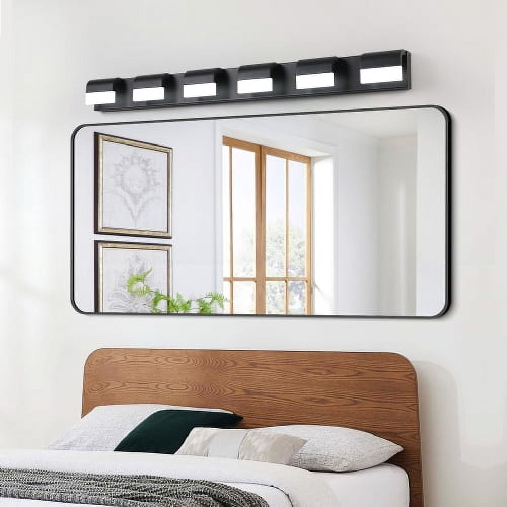 Hi-LIGHTS,6-Light Modern Bathroom LED Vanity Light With Acrylic Lampshade,Bathroom Wall Lighting for Bathroom,Dressing Room,Bedroom,Living Room(Black)