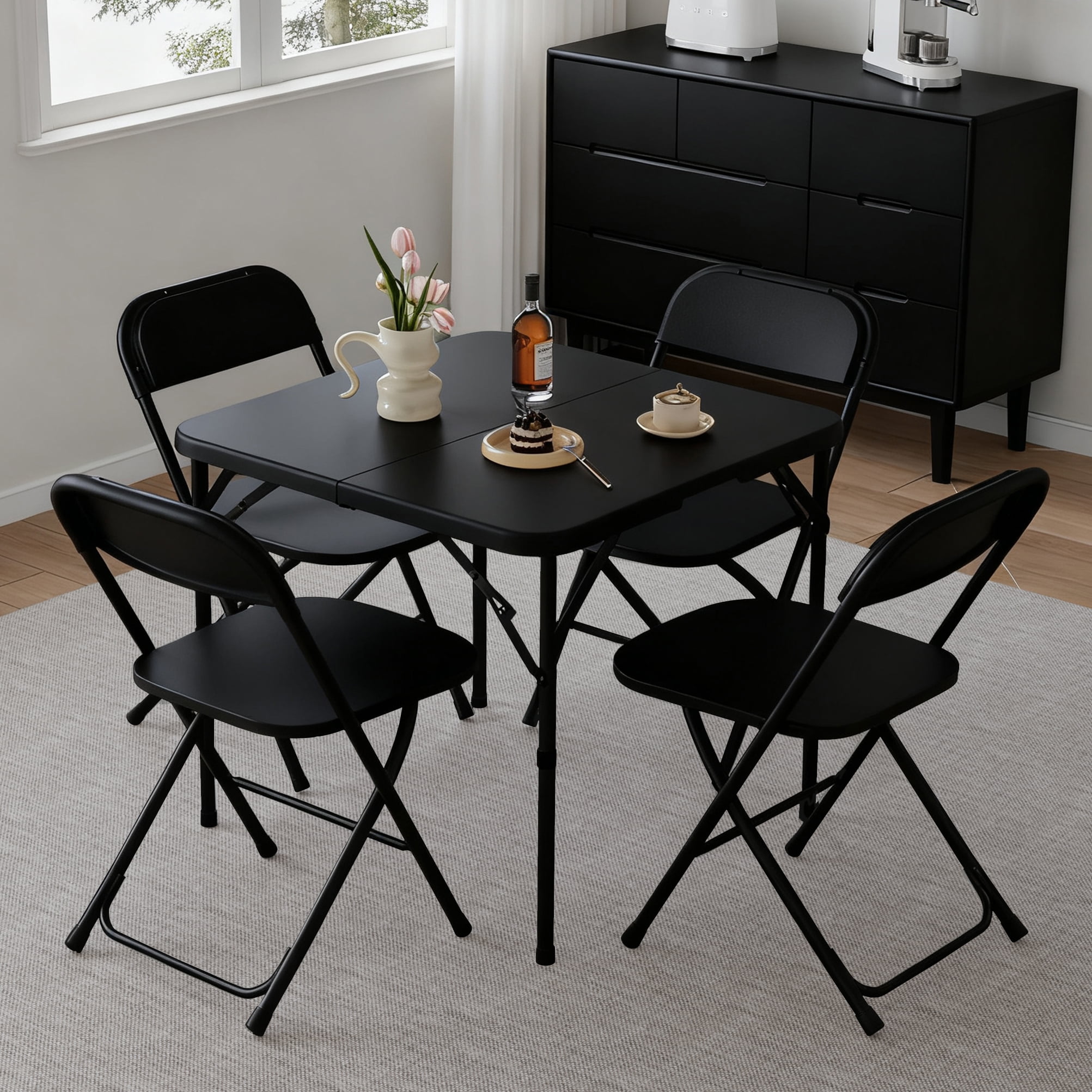 Plastic Development Group Black 5-Piece Table & Chair Set, Vinyl