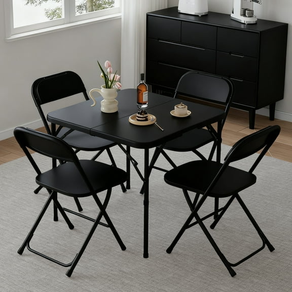 Leumius 5 Piece Folding Card Table and Chairs Set,34" Square Folding Table and 4 Folding Chairs,Portable Event Table and Chairs Set for Indoor and Outdoor Gatherings,Black