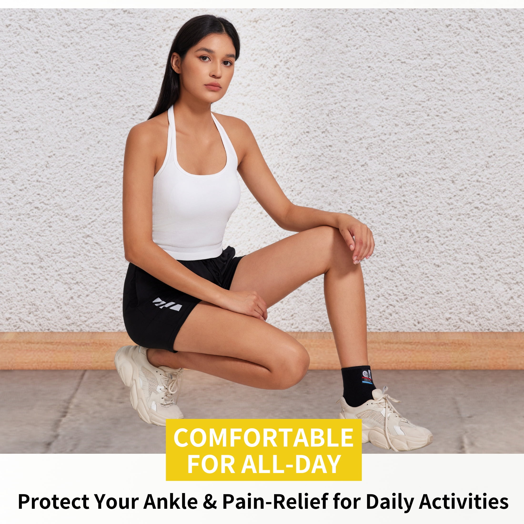 Irufa 3D Breathable Ankle Brace, Latex-Free, Air Cushion, Black, Regular, 1 Count