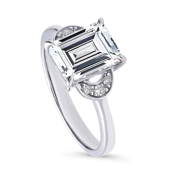 BERRICLE Sterling Silver Crescent Moon Wedding Engagement Rings 2.6 Carat Cubic Zirconia CZ Solitaire Ring for Women, Rhodium Plated Size 7