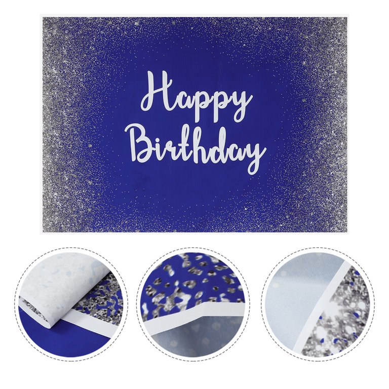 Glitter Silver and Navy Blue Happy Birthday Backdrop