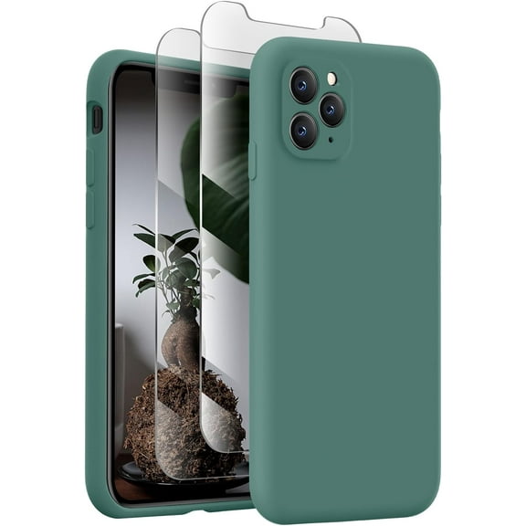 for iphone 11 Pro Case,[Camera Protection] Silicone Upgraded Shockproof Protective Phone Case with [2X Screen Protectors],Soft Anti-Scratch Microfiber Lining, 5.8 inch,Midnight Green