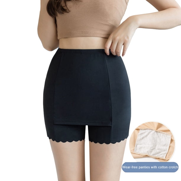 VISgogo Pantalones cortos de seguridad debajo de la falda para mujer, pantalones cortos de estilo simple con cintura elástica de doble capa de Color sólido, mallas de seguridad informales VISgogo moda