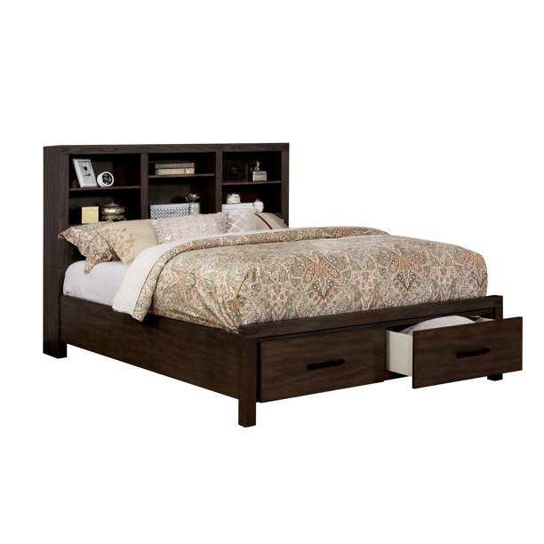 Furniture of America Namp Rustic Wood Bookcase Headboard Platform Bed