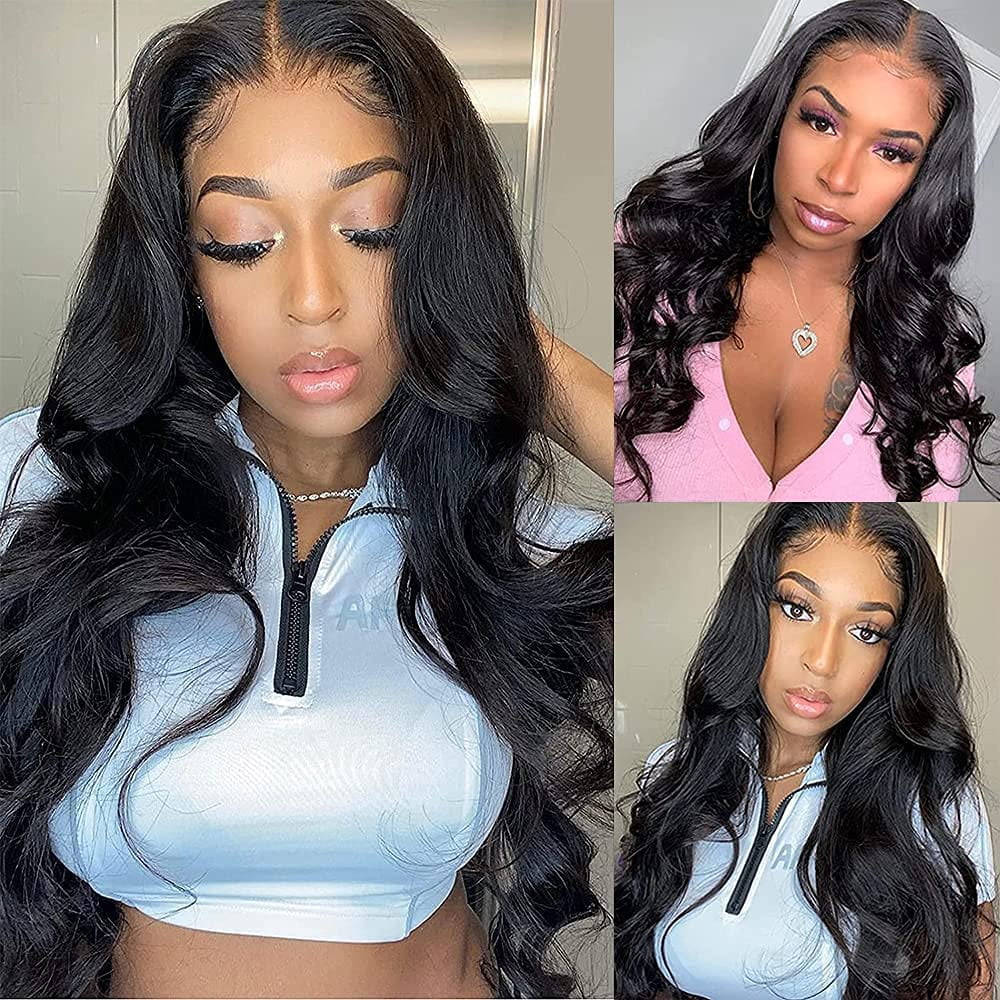 Body Wave Human Hair Wigs for Black Women Lace Front Wigs Human Hair Pre Plucked 180% Density Brazilian Virgin 13x4x1 T Part Lace Wig with Baby hair Natural Black Color(20 Inch)