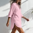 thumbnail image 4 of Women's Beach Cover-Up Breathable Quick-Dry Shirt Dress with Deep V-Neck Pockets Loose Fit Loungewear Pink XL(XL), 4 of 6