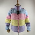 thumbnail image 3 of Chaqueta gruesa de plumón con contraste de arcoíris para mujer, Abrigo acolchado suelto para estudiante, Parka universitaria cálida para mujer, Invierno, 3 of 5