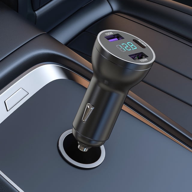 Cargador de coche superrápido con pantalla digital de metal de 200 W + PD36 W, multifunción, USB, carga rápida para todo tipo de teléfonos móviles.