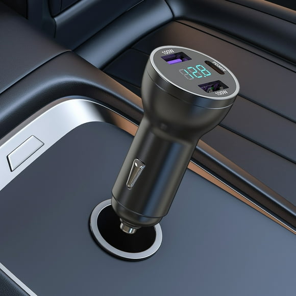 Binmer Chargeur de Voiture Super Rapide avec Affichage Numérique en Métal 200w+PD36w Chargeur de Voiture Multifonction USB Charge Rapide pour Tous Types de Téléphones Mobiles