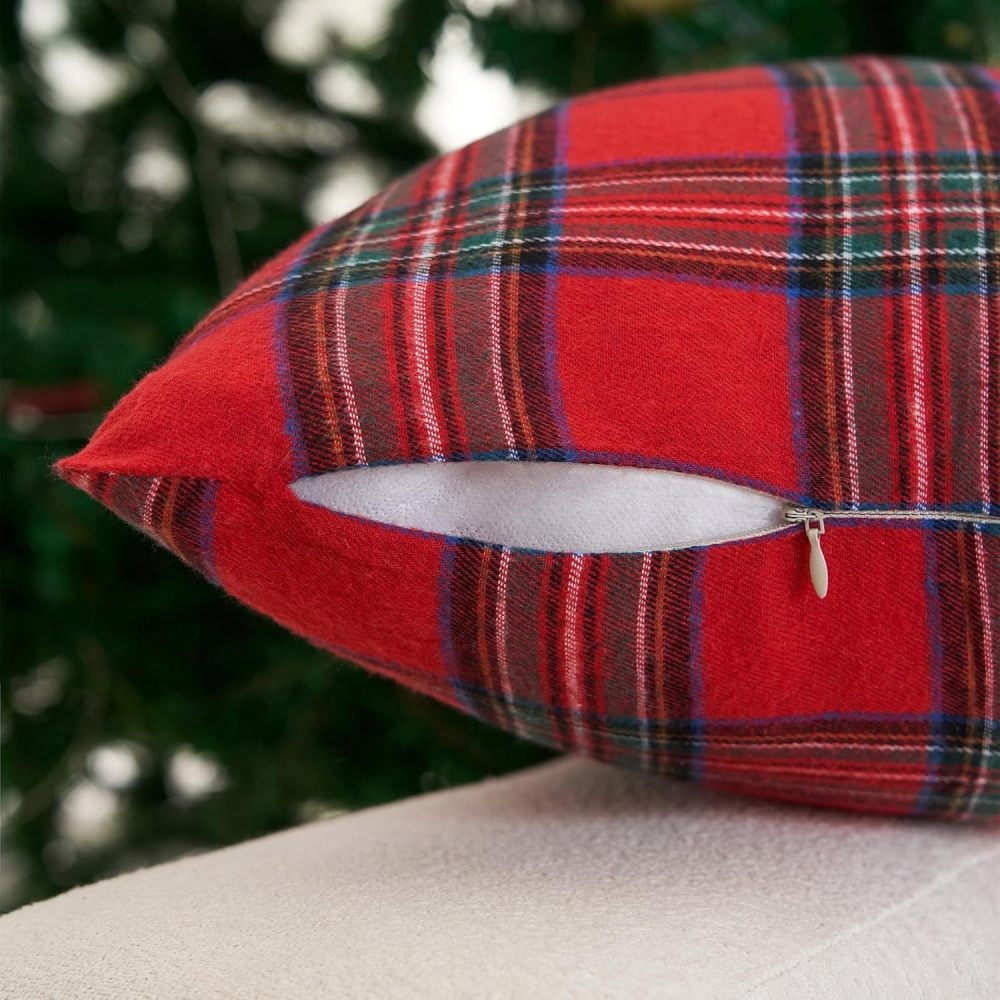 Christmas Pillow Cover 20x20 Set of 4 - Red Tartan Checkered Throw Pillow Cover, Farmhouse Buffalo Plaid Xmas Decorative Cushion Case for Couch Sofa, Christmas Holiday Decor