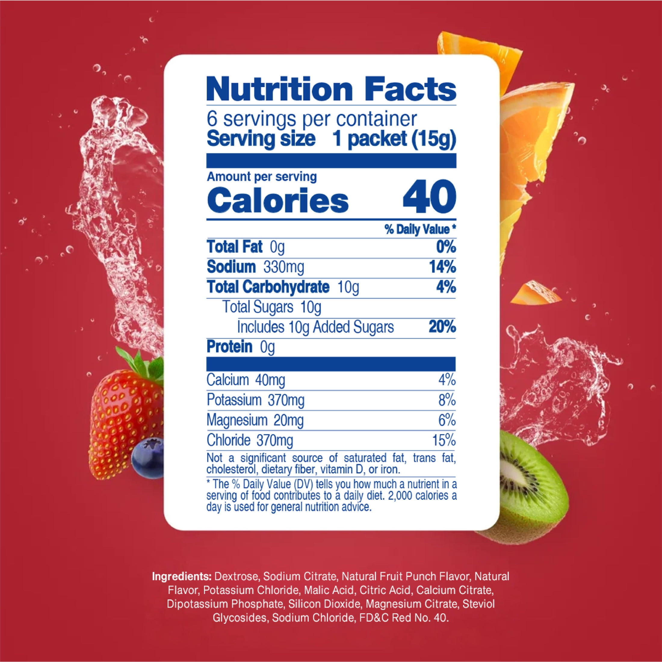 Electrolit Powder Drink Mix, Fruit Punch, 1 Box of 6 Packets