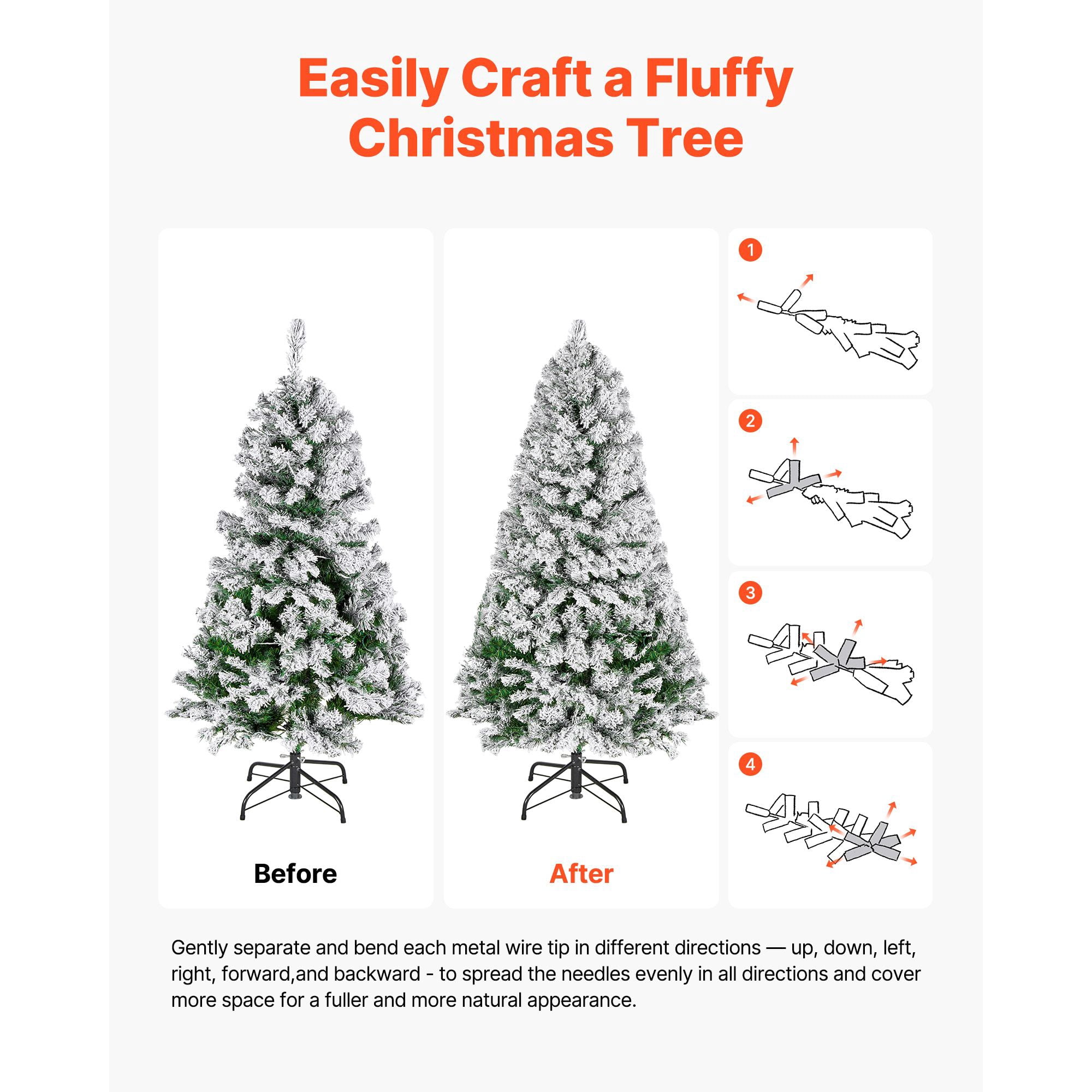 Christmas Tree, 4ft Prelit Flocked Artificial Tree, Full Holiday Xmas Deco Trees with 120 Warm White LED Lights, 8 Lighting Modes & 539 Branch Tips for Home Party Office Decoration