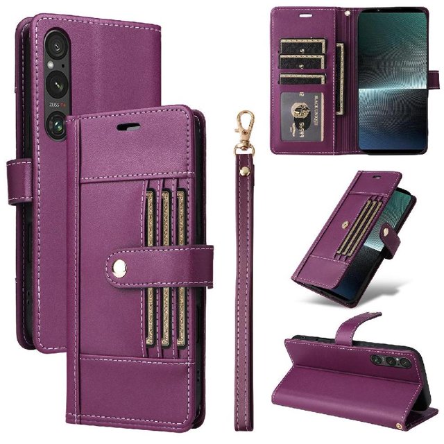 FOXDOCK Funda tipo Cartera para Sony Xperia 1 V – Cubierta de Cuero PU con Múltiples Ranuras, Bolsillo para Efectivo y Correa de Muñeca