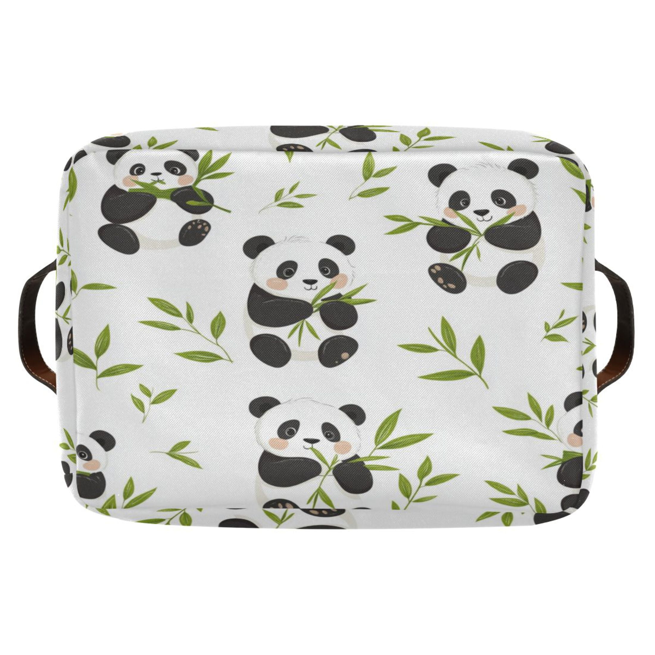 Panda Eating Bamboo Foldable Storage Basket,Canvas Fabric Foldable Storage Bins with Handles Open Home Storage Bins Boxes for Toy Book Shelf Closet Baskets